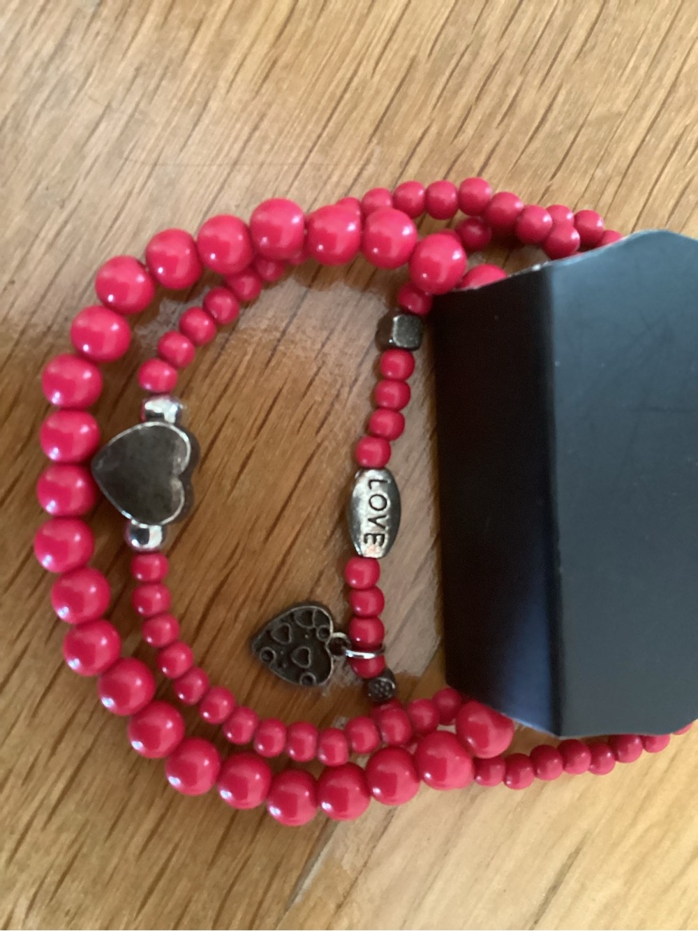 Red Beaded Heart Charm Bracelet - LOVE Accent